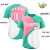 Custom Bright Green Light Pink-White Color Block Personalized Half Heart Pattern Authentic Baseball Jersey