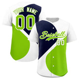 Custom White Navy-Neon Green Color Block Personalized Half Heart Pattern Authentic Baseball Jersey