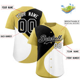 Custom Old Gold Black-White Color Block Personalized Half Heart Pattern Authentic Baseball Jersey