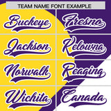 Custom Purple Gold-White Color Block Personalized Half Heart Pattern Authentic Baseball Jersey