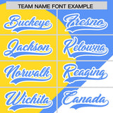 Custom Powder Blue Gold-White Color Block Personalized Half Heart Pattern Authentic Baseball Jersey