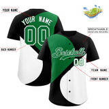 Custom Black Kelly Green-White Color Block Personalized Half Heart Pattern Authentic Baseball Jersey