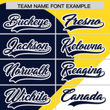 Custom Gold Navy-White Color Block Personalized Half Heart Pattern Authentic Baseball Jersey