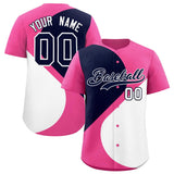 Custom Pink Navy-White Color Block Personalized Half Heart Pattern Authentic Baseball Jersey