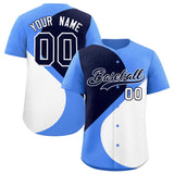 Custom Powder Blue Navy-White Color Block Personalized Half Heart Pattern Authentic Baseball Jersey
