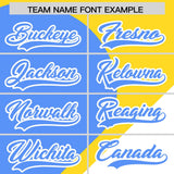 Custom Gold Powder Blue-White Color Block Personalized Half Heart Pattern Authentic Baseball Jersey