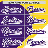 Custom Gold Purple-White Color Block Personalized Half Heart Pattern Authentic Baseball Jersey