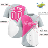 Custom Silver Pink-White Color Block Personalized Half Heart Pattern Authentic Baseball Jersey