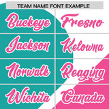 Custom White Aqua-Pink Color Block Personalized Half Heart Pattern Authentic Baseball Jersey