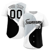 Custom White Silver-Black Color Block Personalized Half Heart Pattern Authentic Baseball Jersey