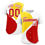 Custom White Gold-Red Color Block Personalized Half Heart Pattern Authentic Baseball Jersey