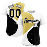 Custom White Old Gold-Black Color Block Personalized Half Heart Pattern Authentic Baseball Jersey