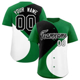 Custom Kelly Green Black-White Color Block Personalized Half Heart Pattern Authentic Baseball Jersey