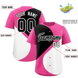 Custom Pink Black-White Color Block Personalized Half Heart Pattern Authentic Baseball Jersey