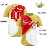 Custom Old Gold Red-White Color Block Personalized Half Heart Pattern Authentic Baseball Jersey