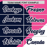 Custom Pink Navy-White Color Block Personalized Half Heart Pattern Authentic Baseball Jersey