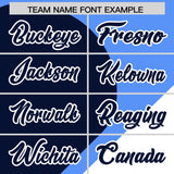 Custom Powder Blue Navy-White Color Block Personalized Half Heart Pattern Authentic Baseball Jersey