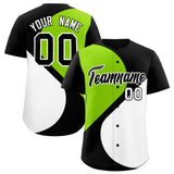 Custom Black Neon Green-White Color Block Personalized Half Heart Pattern Authentic Baseball Jersey