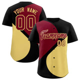 Custom Black Crimson-Khaki Color Block Personalized Half Heart Pattern Authentic Baseball Jersey