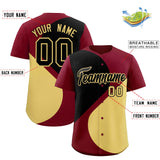 Custom Crimson Black-Khaki Color Block Personalized Half Heart Pattern Authentic Baseball Jersey