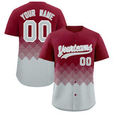 Custom Crimson Silver Grid Blur Pattern Authentic Baseball Jersey