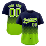 Custom Navy Neon Green Grid Blur Pattern Authentic Baseball Jersey