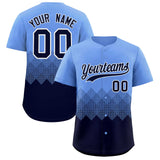 Custom Light Blue Navy Grid Blur Pattern Authentic Baseball Jersey
