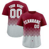 Custom Crimson Silver Grid Blur Pattern Authentic Baseball Jersey