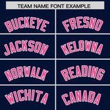 Custom Navy Pink Grid Blur Pattern Authentic Baseball Jersey