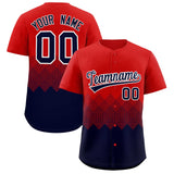 Custom Red Navy Grid Blur Pattern Authentic Baseball Jersey