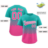 Custom Aqua Pink Grid Blur Pattern Authentic Baseball Jersey