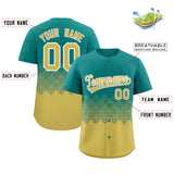 Custom Aqua Old Gold Grid Blur Pattern Authentic Baseball Jersey