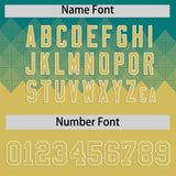 Custom Aqua Old Gold Grid Blur Pattern Authentic Baseball Jersey