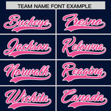 Custom Navy Pink Grid Blur Pattern Authentic Baseball Jersey