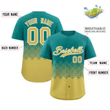 Custom Aqua Old Gold Grid Blur Pattern Authentic Baseball Jersey