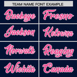 Custom Navy Pink Grid Blur Pattern Authentic Baseball Jersey