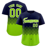 Custom Navy Neon Green Grid Blur Pattern Authentic Baseball Jersey