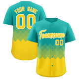 Custom Aqua Gold Grid Blur Pattern Authentic Baseball Jersey