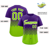 Custom Purple Neon Green Grid Blur Pattern Authentic Baseball Jersey