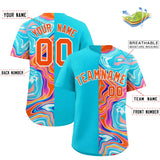 Custom Sky Blue Split Fashion Fluid Pattern Authentic Baseball Jersey