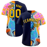Custom Navy Split Fashion Fluid Pattern Authentic Baseball Jersey