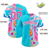 Custom Sky Blue Split Fashion Fluid Pattern Authentic Baseball Jersey