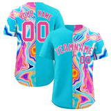 Custom Sky Blue Split Fashion Fluid Pattern Authentic Baseball Jersey