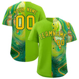 Custom Neon Green Split Fashion Fluid Pattern Authentic Baseball Jersey