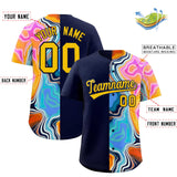 Custom Navy Split Fashion Fluid Pattern Authentic Baseball Jersey