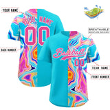 Custom Sky Blue Split Fashion Fluid Pattern Authentic Baseball Jersey