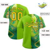 Custom Neon Green Split Fashion Fluid Pattern Authentic Baseball Jersey