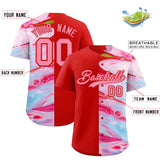 Custom Red Split Fashion Fluid Pattern Authentic Baseball Jersey