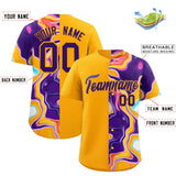 Custom Yellow Split Fashion Fluid Pattern Authentic Baseball Jersey
