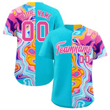 Custom Sky Blue Split Fashion Fluid Pattern Authentic Baseball Jersey